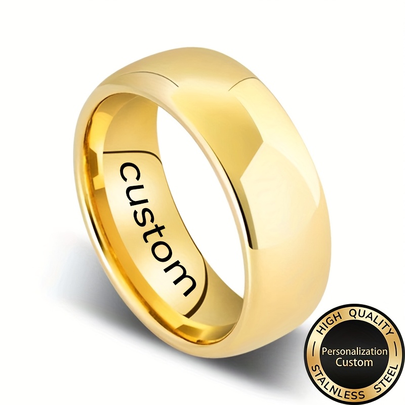 Men's Customized Engraved Golden Plated Ring, Fashion Gift